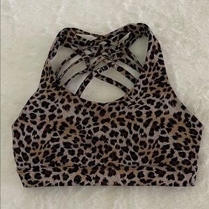 Gianni Bini Leopard Print Strappy Sports Bra - Brown Girls SZ M